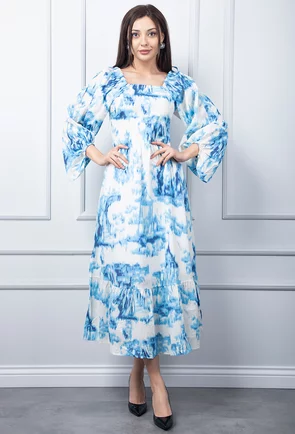 Rochie alba cu imprimeu bleu