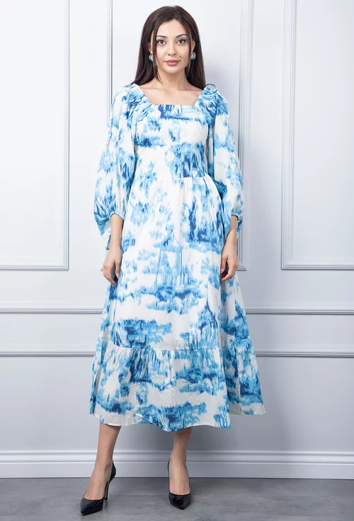 Rochie alba cu imprimeu bleu