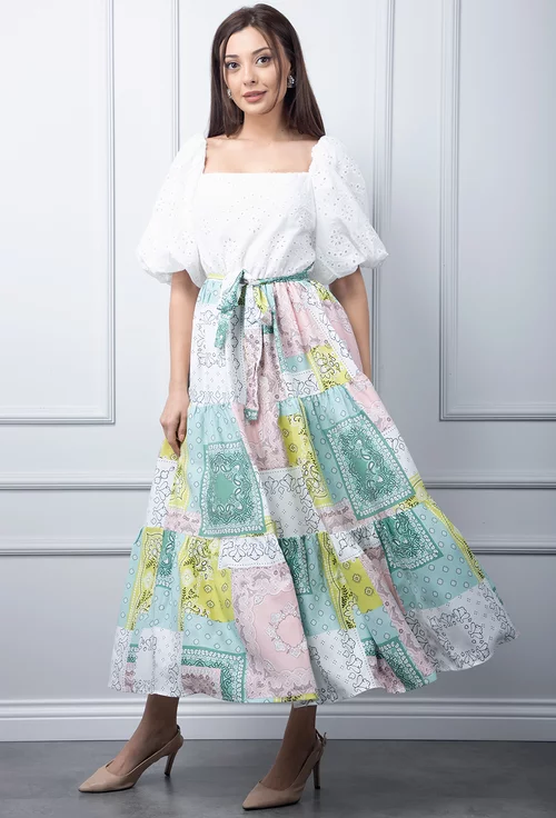 Rochie alba cu imprimeu colorat