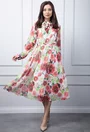 Rochie alba cu imprimeu floral multicolor