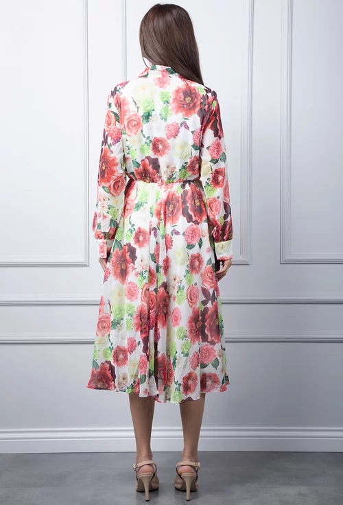 Rochie alba cu imprimeu floral multicolor