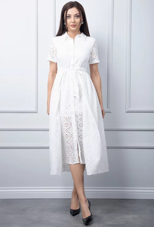 Rochie alba cu model perforat