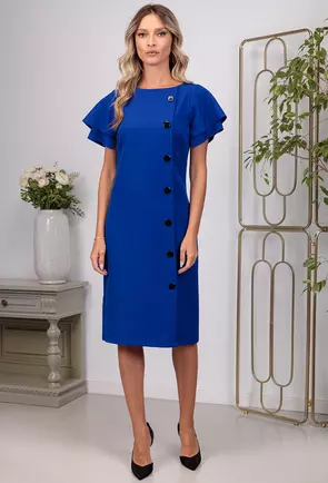 Rochie albastra accesorizata cu nasturi decorativi