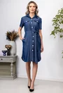 Rochie albastra cu buzunare si nasturi