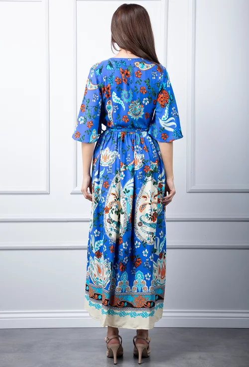 Rochie albastra cu imprimeu colorat