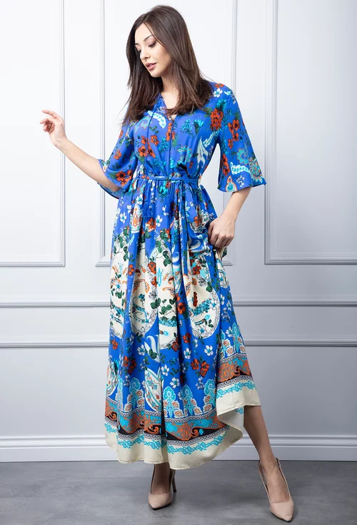 Rochie albastra cu imprimeu colorat