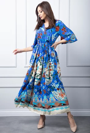 Rochie albastra cu imprimeu colorat