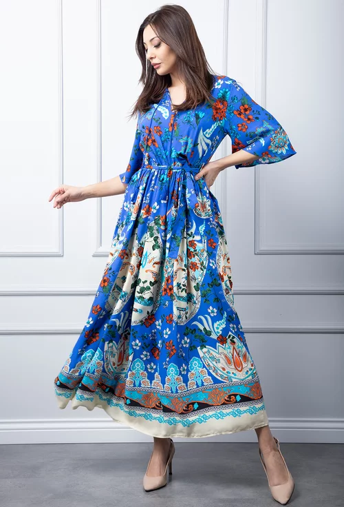 Rochie albastra cu imprimeu colorat