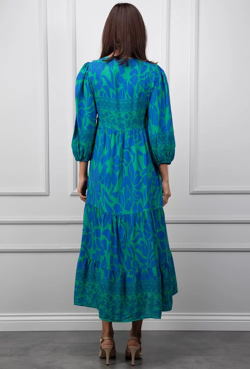 Rochie albastra cu imprimeu verde