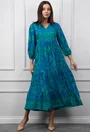 Rochie albastra cu imprimeu verde