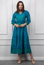 Rochie albastra cu imprimeu verde