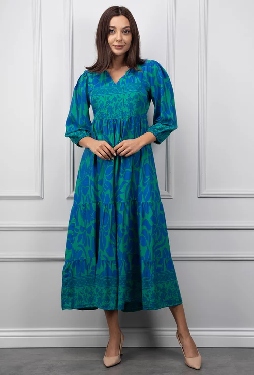 Rochie albastra cu imprimeu verde