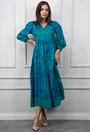 Rochie albastra cu imprimeu verde