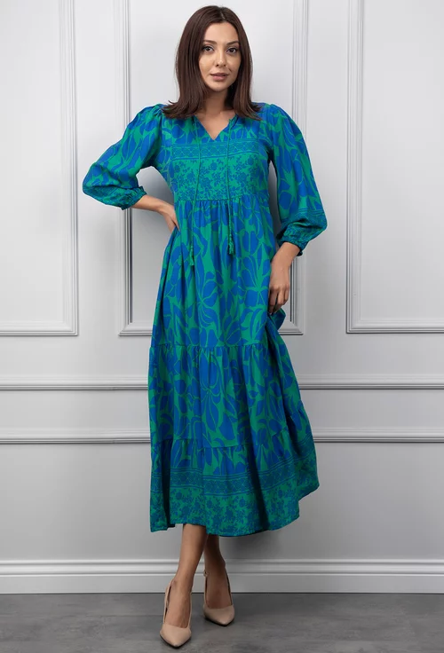 Rochie albastra cu imprimeu verde
