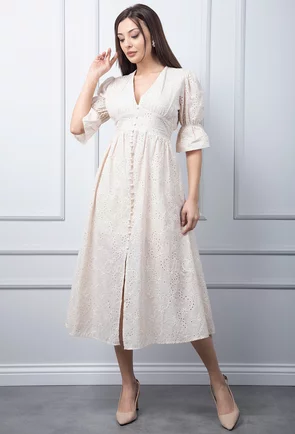 Rochie bej cu decolteu in V