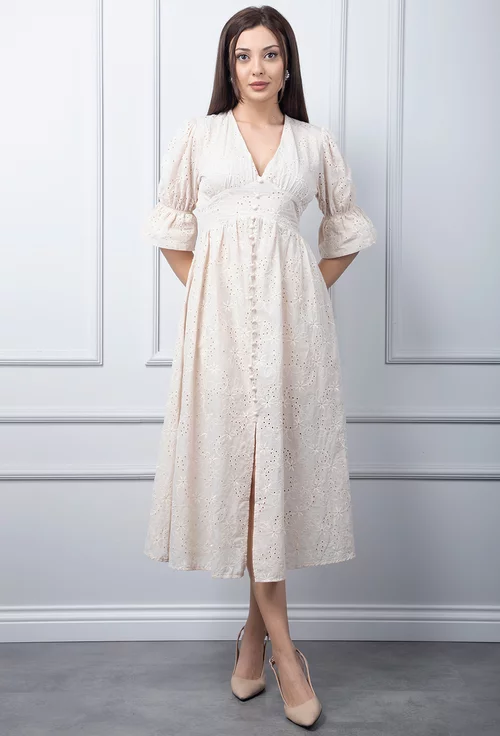 Rochie bej cu decolteu in V