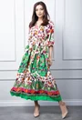 Rochie bej cu imprimeu colorat