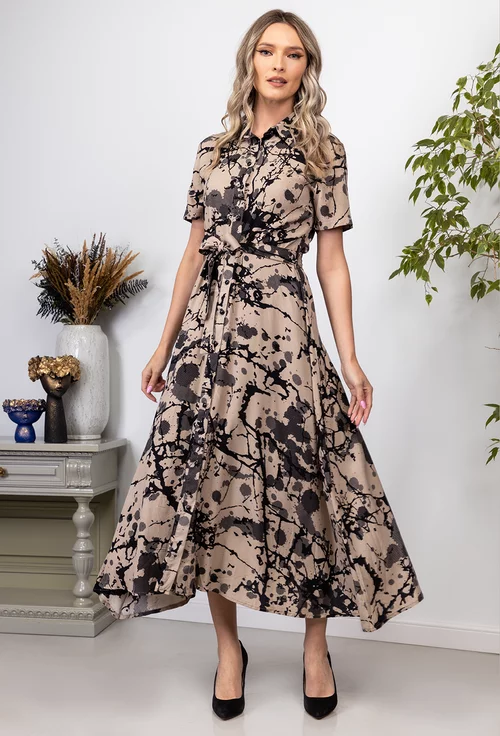 Rochie bej cu imprimeu negru