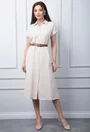 Rochie bej cu inchidere nasturi
