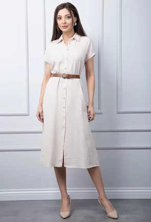 Rochie bej cu inchidere nasturi