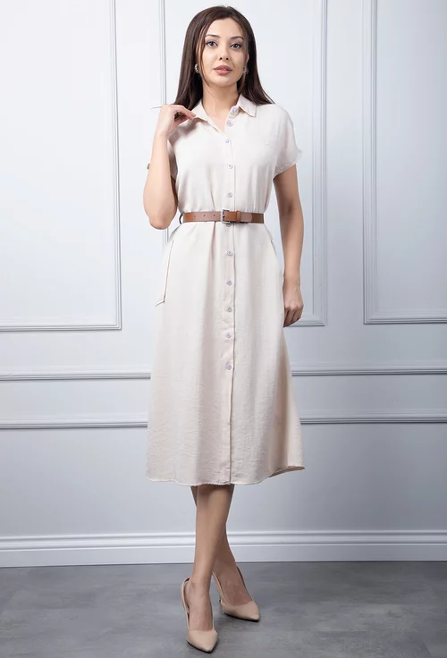 Rochie bej cu inchidere nasturi