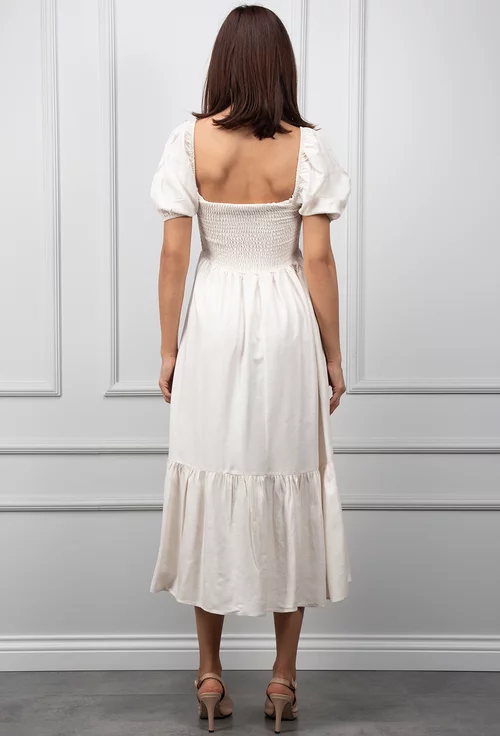 Rochie bej deschis cu volan lat