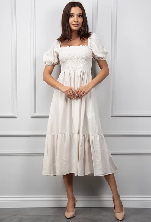 Rochie bej deschis cu volan lat