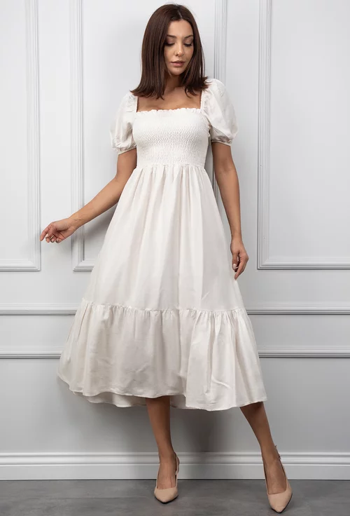 Rochie bej deschis cu volan lat