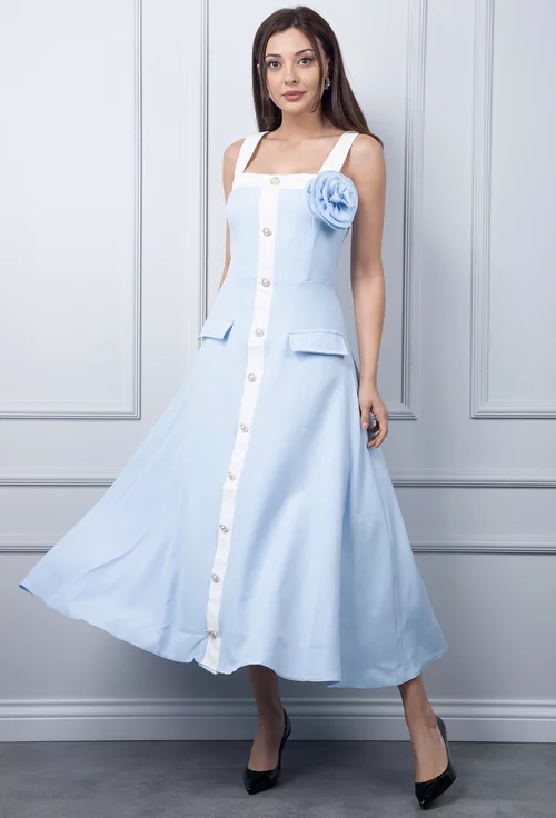 Rochie bleu cu detalii albe