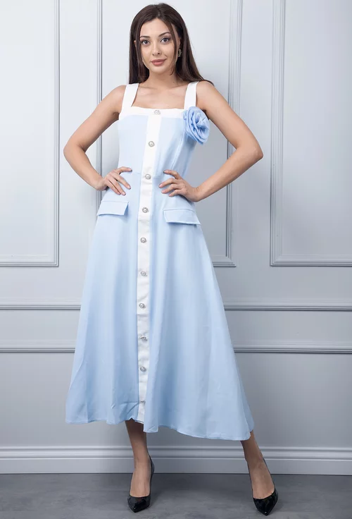 Rochie bleu cu detalii albe