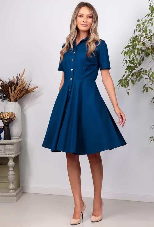 Rochie bleumarin cu buzunare