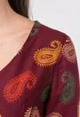 Rochie bordo din viscoza cu imprimeu multicolor Norra