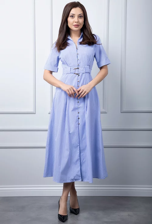 Rochie cu dungi albastre si nasturi