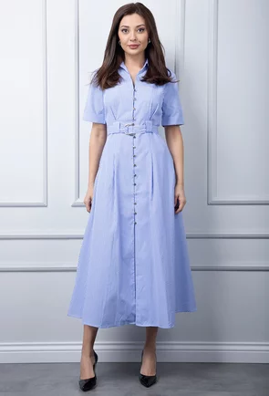 Rochie cu dungi albastre si nasturi