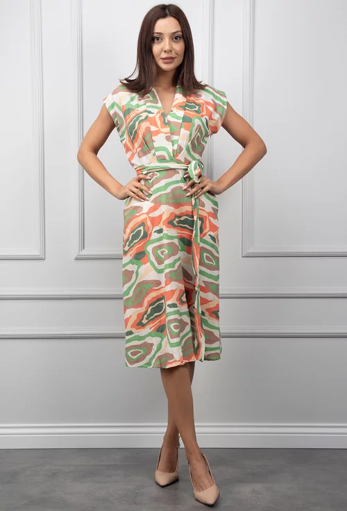 Rochie cu imprimeu multicolor si buzunare