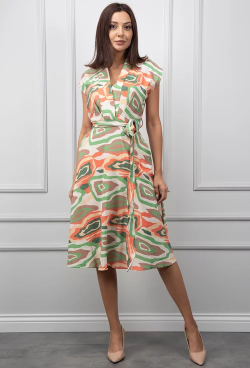 Rochie cu imprimeu multicolor si buzunare