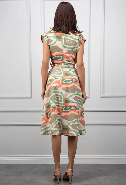Rochie cu imprimeu multicolor si buzunare