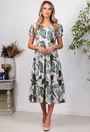 Rochie cu imprimeu verde si volane late
