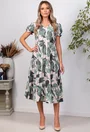 Rochie cu imprimeu verde si volane late