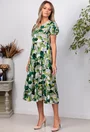 Rochie cu imprimeu verde si volane late