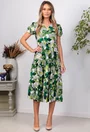 Rochie cu imprimeu verde si volane late