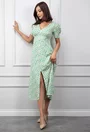 Rochie cu nasturi si imprimeu verde