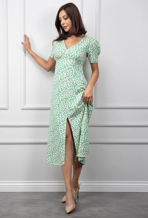 Rochie cu nasturi si imprimeu verde
