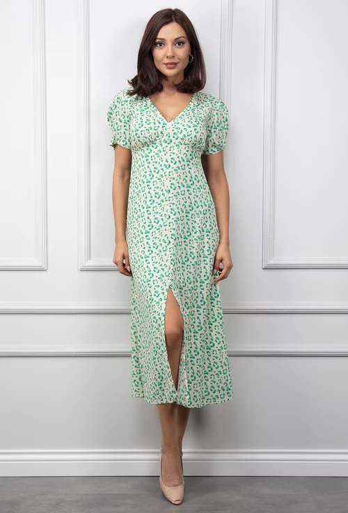Rochie cu nasturi si imprimeu verde