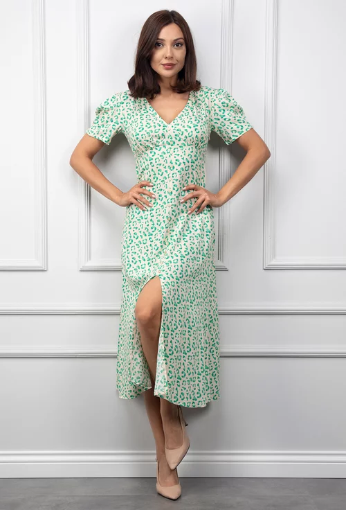 Rochie cu nasturi si imprimeu verde