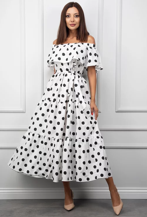Rochie de vara alba cu buline negre