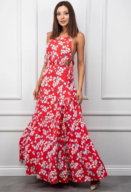 Rochie de vara rosie cu imprimeu floral