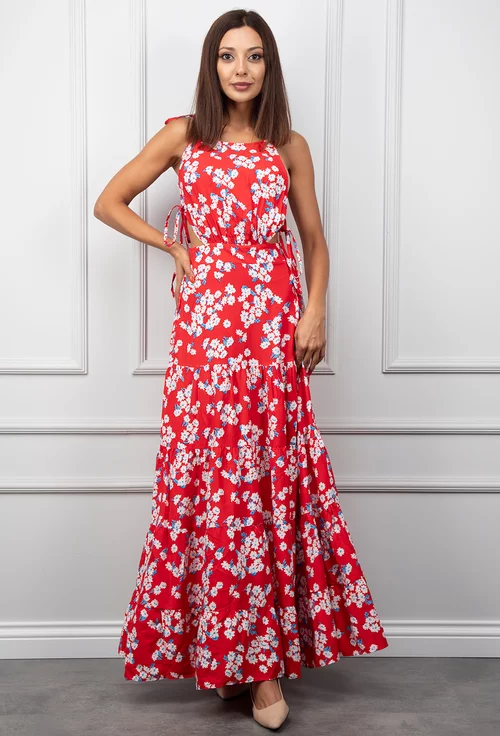 Rochie de vara rosie cu imprimeu floral