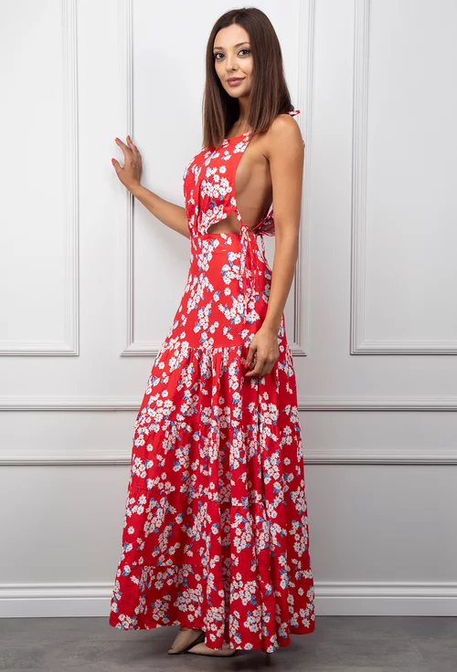 Rochie de vara rosie cu imprimeu floral