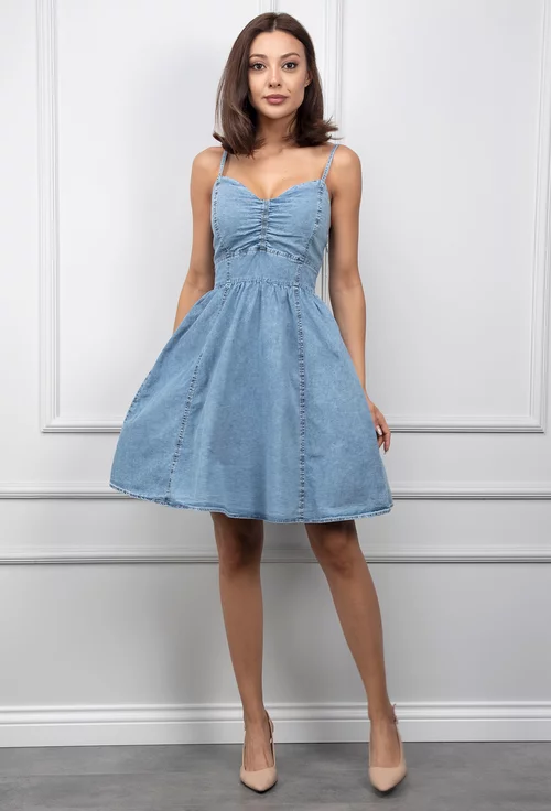 Rochie denim cu bretele subtiri